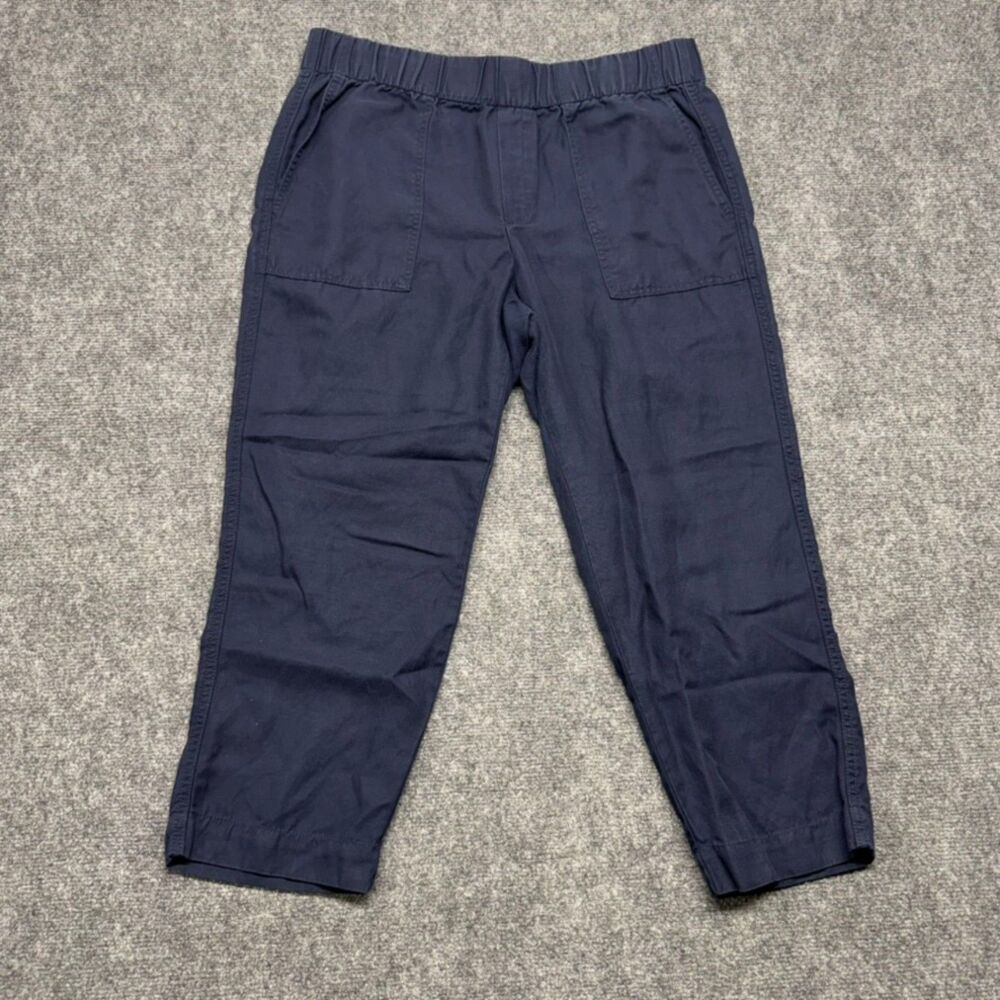Banana Republic Pants Size L Navy Lyocell Linen Cotton Pull On Cropped
